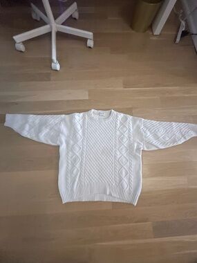 Sunday Best White Cable Knit Crewneck Sweater